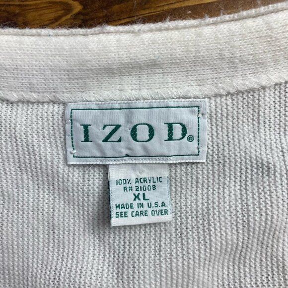 Vintage IZOD Cardigan Button Up Men’s Size XL White Preppy Made in USA Logo - Picture 5 of 8